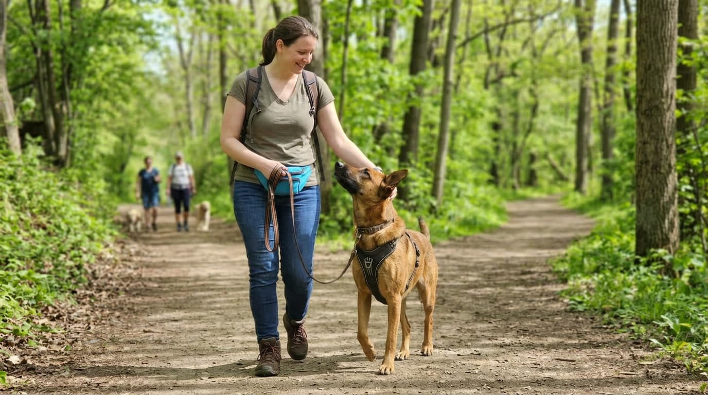Mensch und Hund als Team bei einem entspannten Spaziergang
